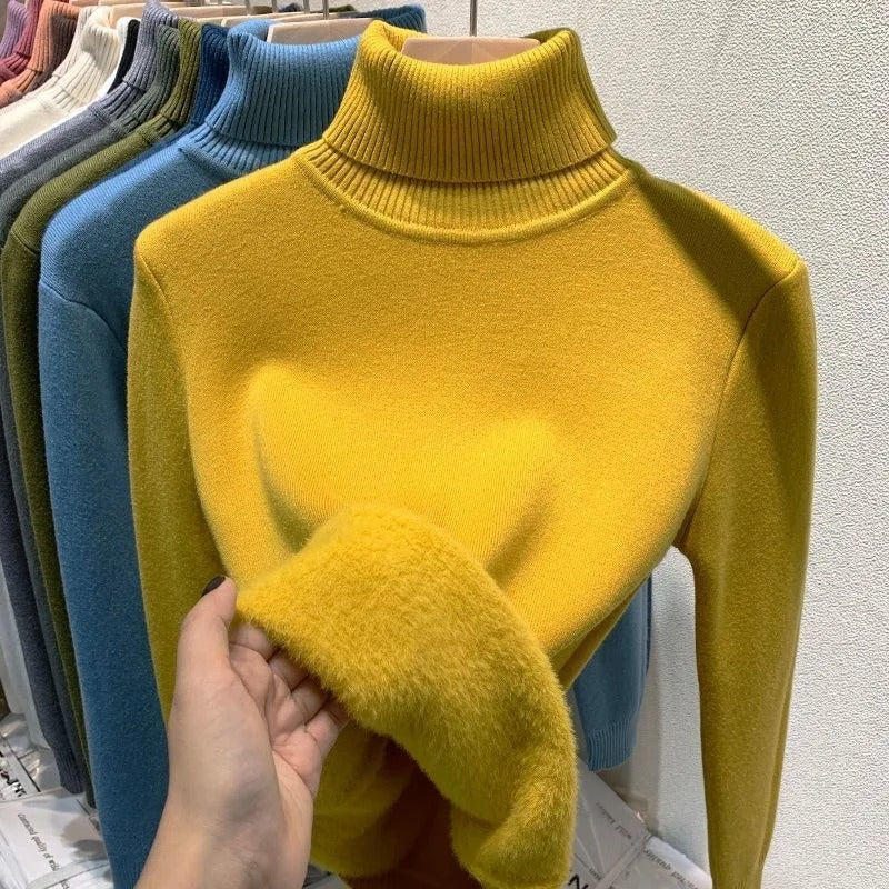 Naisten turtleneck samettivuorattu Villajäljitelmäpaita - Image 5