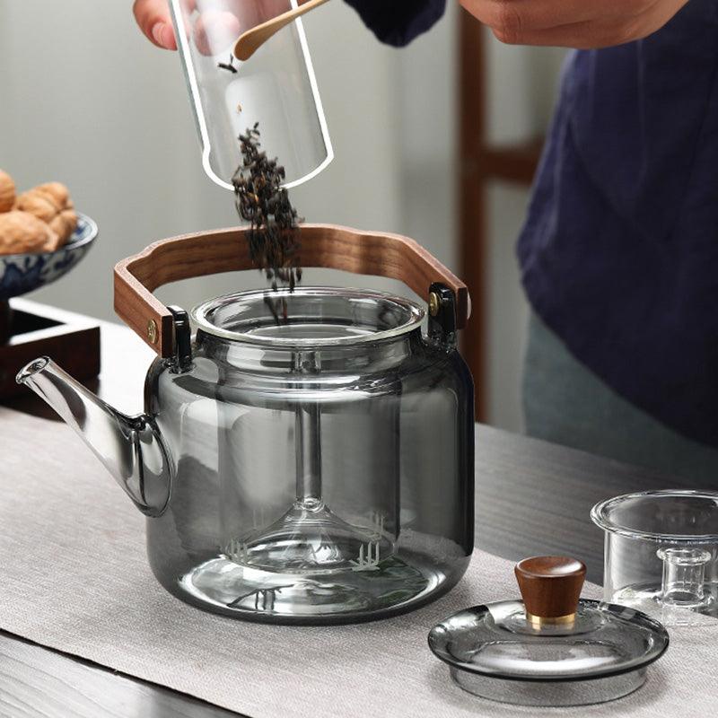 Teekannu Luonnonpuusta ja Lasista Tyylikäs Design - Image 3
