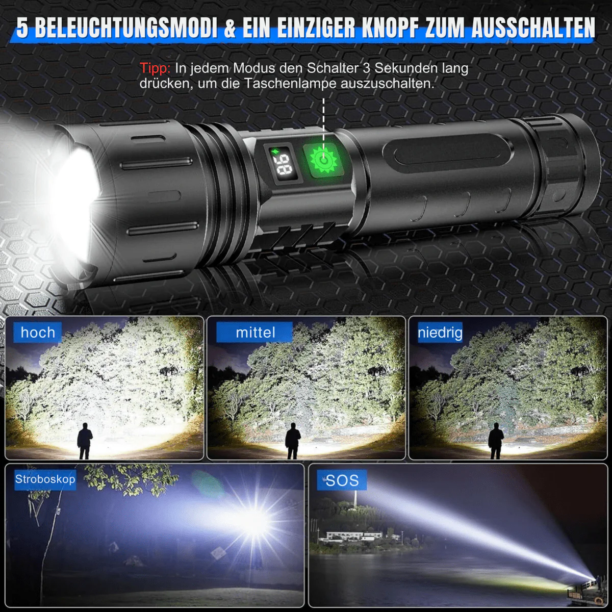 Tehokas Taskulamppu 100 000 Lumenia Monipuoliseen Käyttöön - Image 4